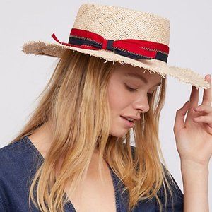 Free People Brooklyn Hat Co. Lucky Stripe Straw Hat Boater Natural